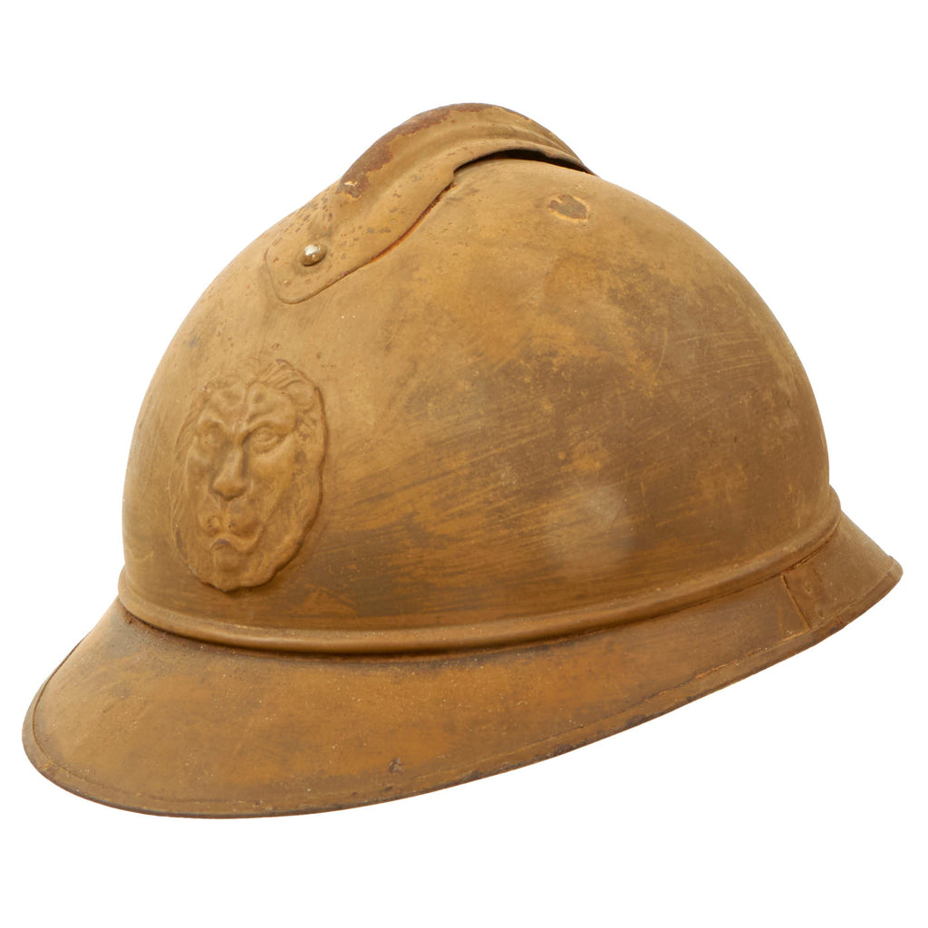 Original Belgian WWI Issue French Model 1915 Adrian Helmet with Lion Head Badge and Liner Original Items