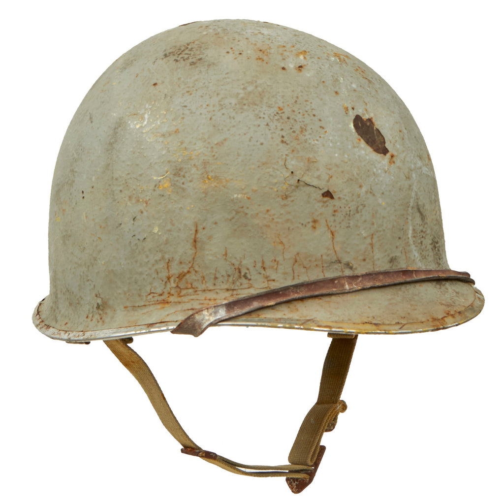 Original U.S. WWII US Navy Untouched “Salty” McCord Front Seam Swivel Bale M1 Helmet with Westinghouse Liner - Original Period Applied Haze Gray Paint Original Items