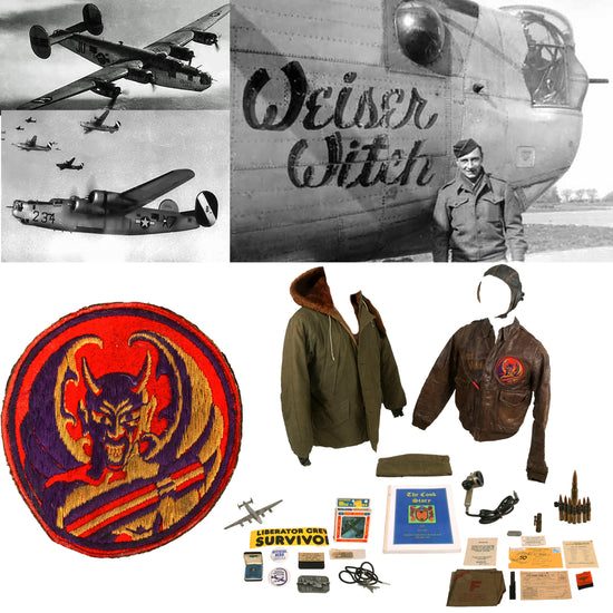 Original U.S. WWII B-24 Weiser Witch Painted A-2 Flying Jacket Grouping - Alfred P. Cook - 8th Air Force, 707th Bomb Squadron - Caterpillar Club Member Original Items