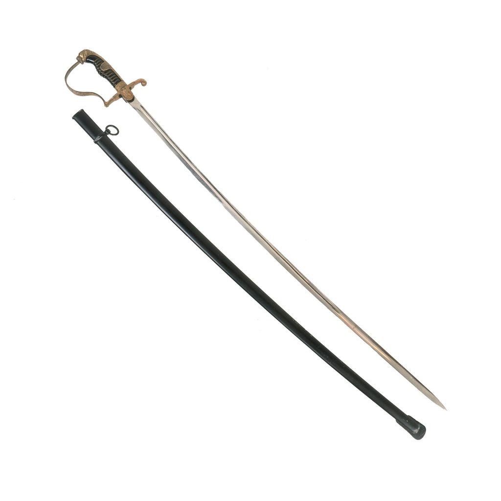 Original German WWII Army Heer Officer's Lion Head Sword with Nickel-Plated Blade & Steel Scabbard Original Items