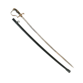 Original German WWII Army Heer Officer's Lion Head Sword with Nickel-Plated Blade & Steel Scabbard