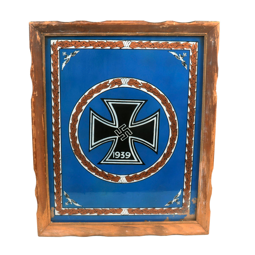 Original German WWII Framed Glass Luftwaffe Iron Cross Painting - Similar to Standard of the Reichsmarschall 1941-1945 - 18½” x 22¼” Original Items