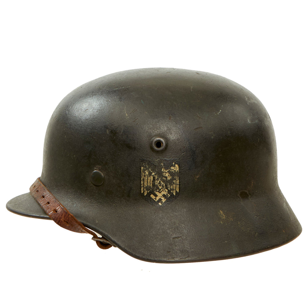 Original German WWII Army Heer M40 Single Decal Steel Helmet with 58cm Liner and Chinstrap - Stamped Q66 Original Items