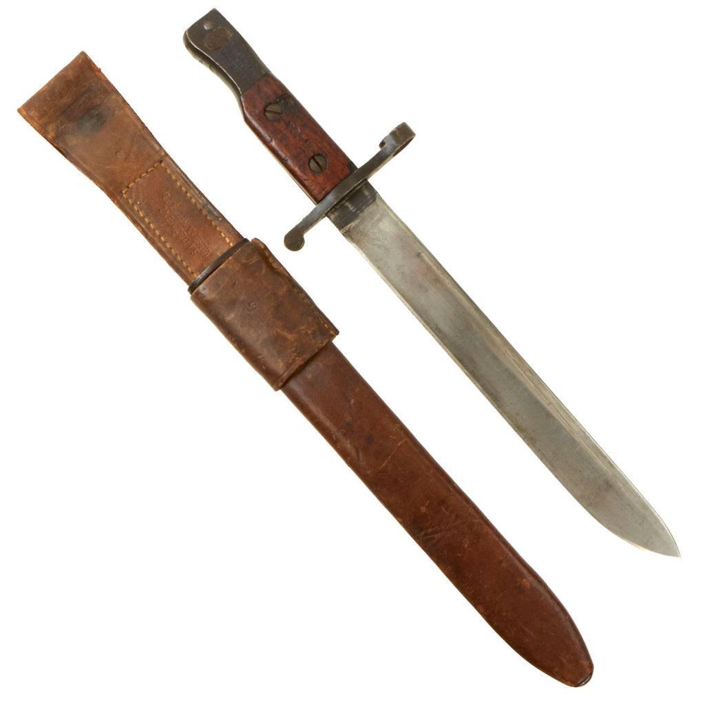 Original Canadian WWI Mk.I Ross Rifle Bayonet Unit Marked to 31st Battalion with Scabbard and U.S. WWI Surcharges - Dated 1908 Original Items