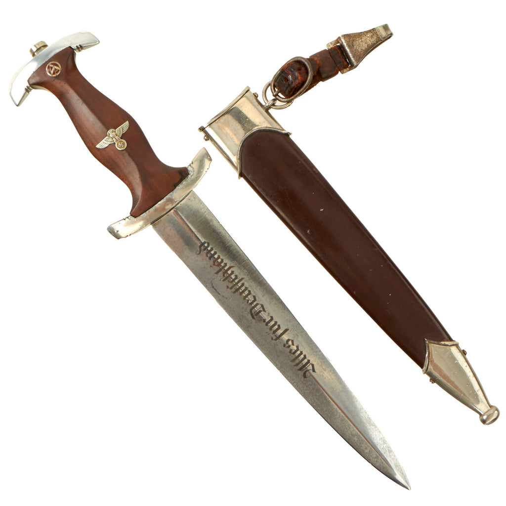 Original German WWII SA Dagger by Rare Maker Karl Tiegel dated 1938 with Scabbard & Hanger - RZM M7/81/38 Original Items