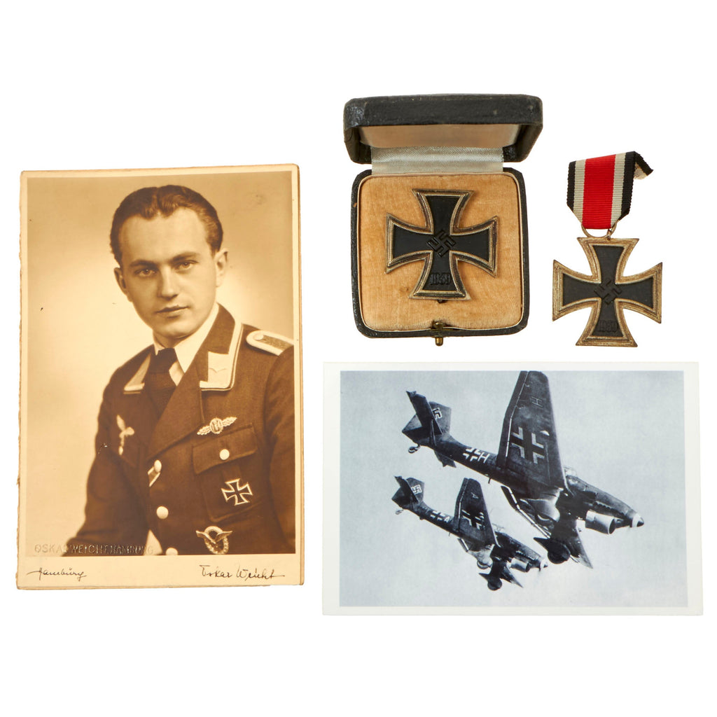 Original German WWII Luftwaffe Award and Photo Grouping Named to KIA Pilot Unteroffizier Harms with EKII and Cased EKI Original Items