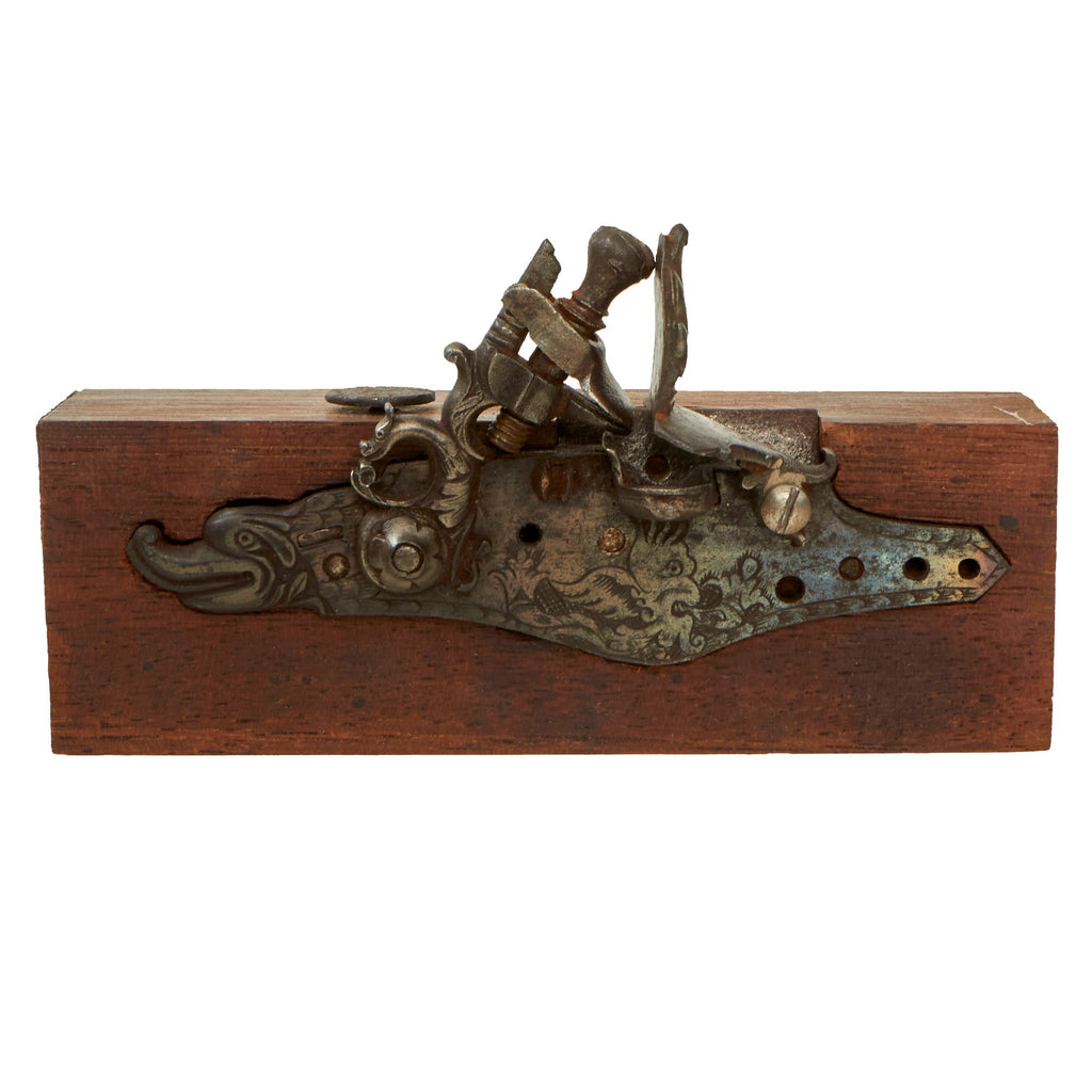 Original Continental European 17th Century Flintlock Pistol Lock on Display Stand - Sea Monster Motif Original Items