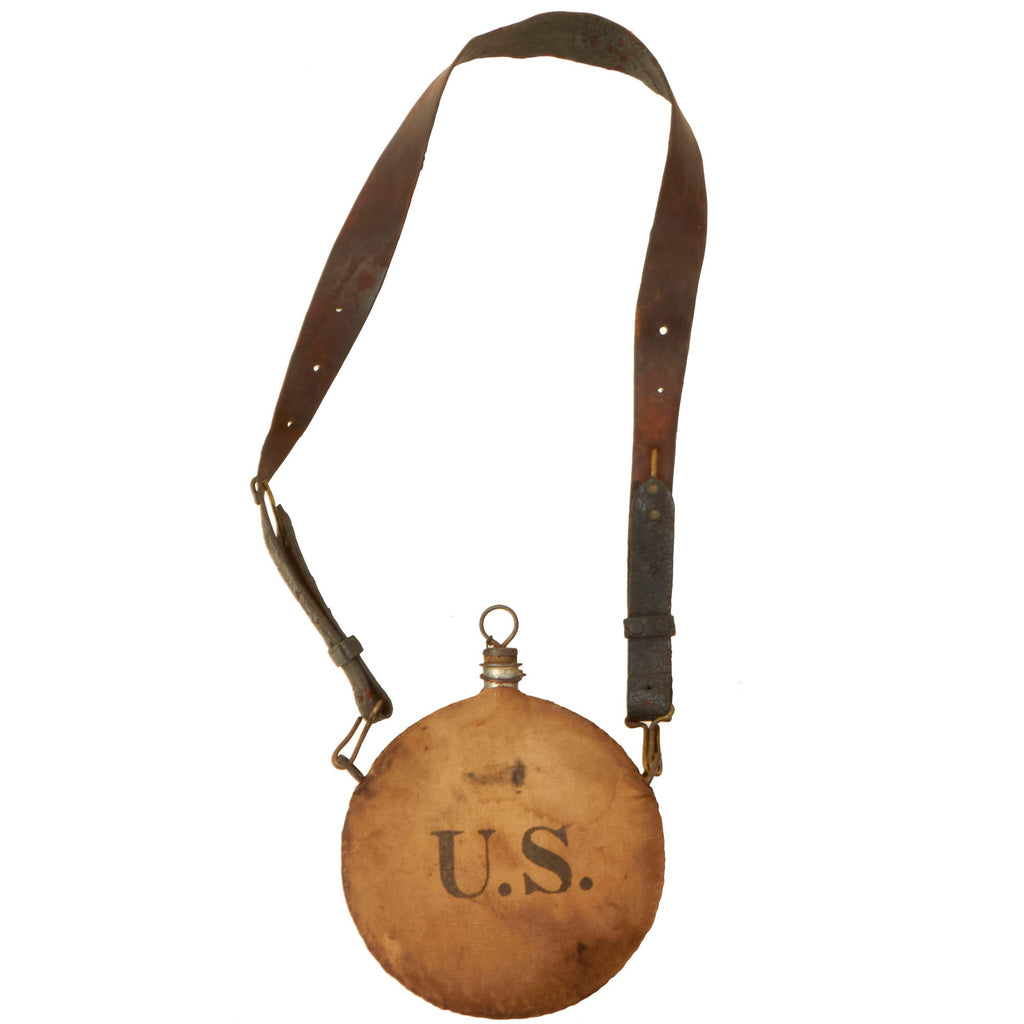Original U.S. Indian Wars M1878 Canteen with Leather Shoulder Strap - Stamped “U.S.” Original Items