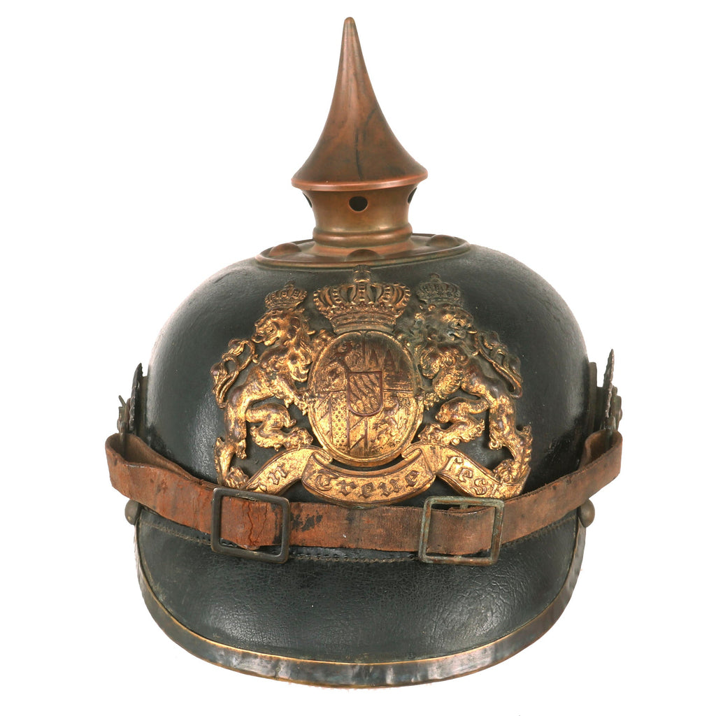 Original Imperial German WWI Bavarian EM/NCO M1895 Pickelhaube Spiked Helmet with Original Chinstrap & Cockades Original Items