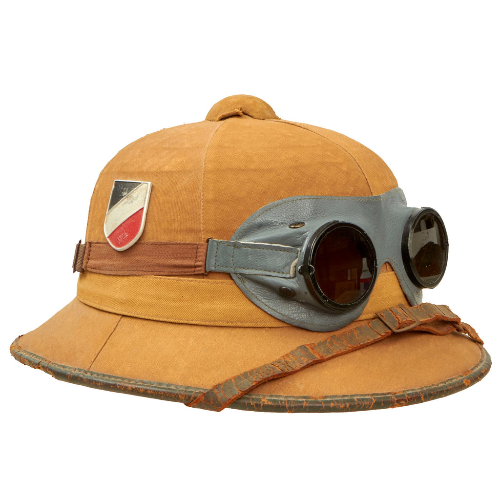 Original German WWII 1941 Dated First Model DAK Afrikakorps Sun Helmet with Ultrasin Goggles - Size 57 Original Items