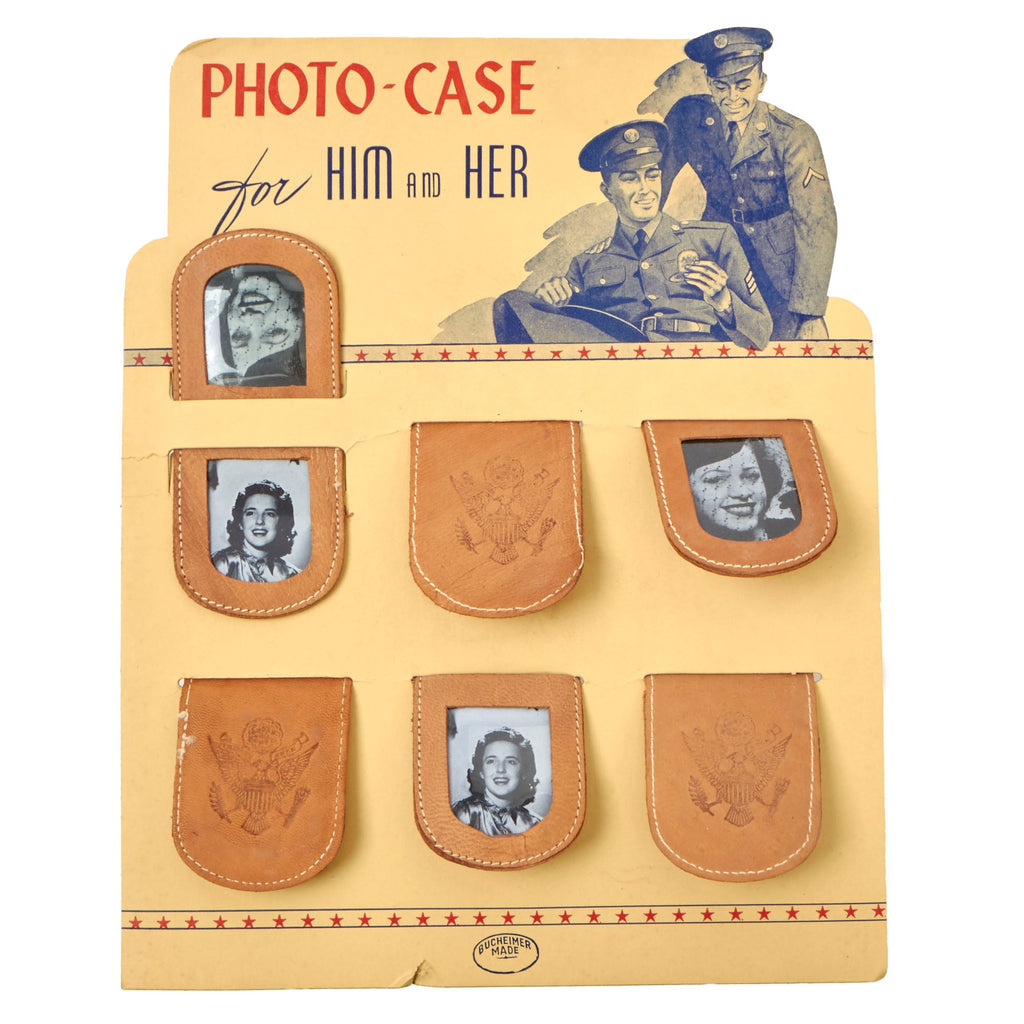 Original U.S. WWII Homefront GI Pocket Picture Frames with Patriotic Motif on Original PX Display - Rare Original Items