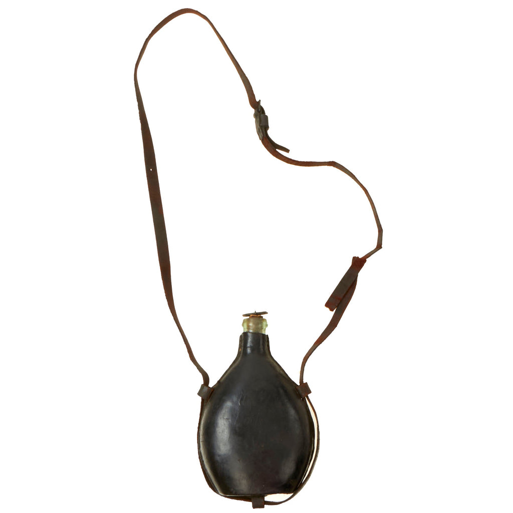 Original German Franco-Prussian War Named Scarce M1867 Feldflasche Leather-Covered Glass Canteen with Partial Strap & Stopper Original Items