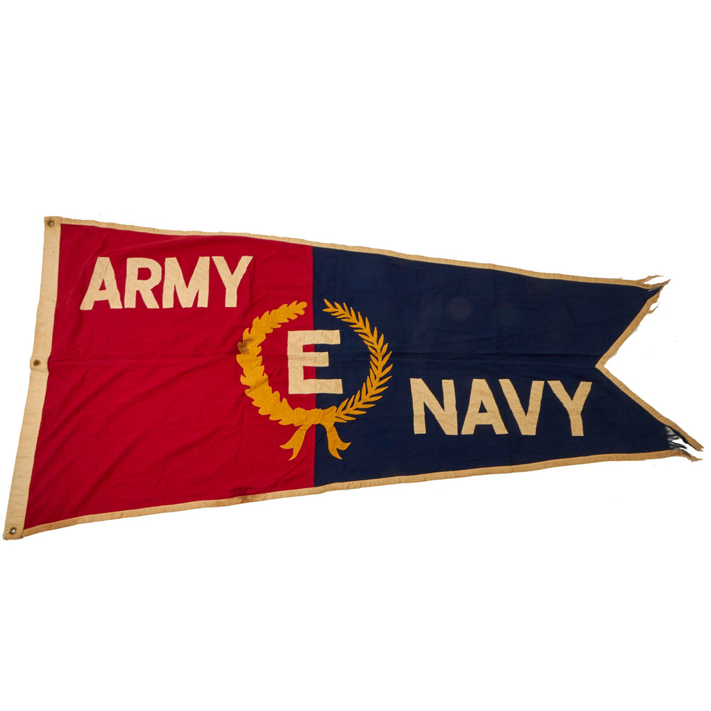 Original U.S. WWII Homefront Army Navy “E” Excellence in Production Award Pennant Flag For Factory War Production - 47 x 92” Original Items