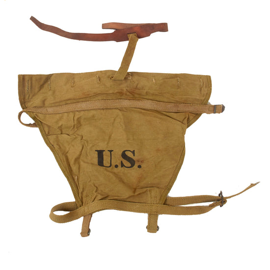Original U.S. WWII M1928 Haversack Pack Extender / Tail with Attached Leather Strap by Boyt - Dated 1942 Original Items