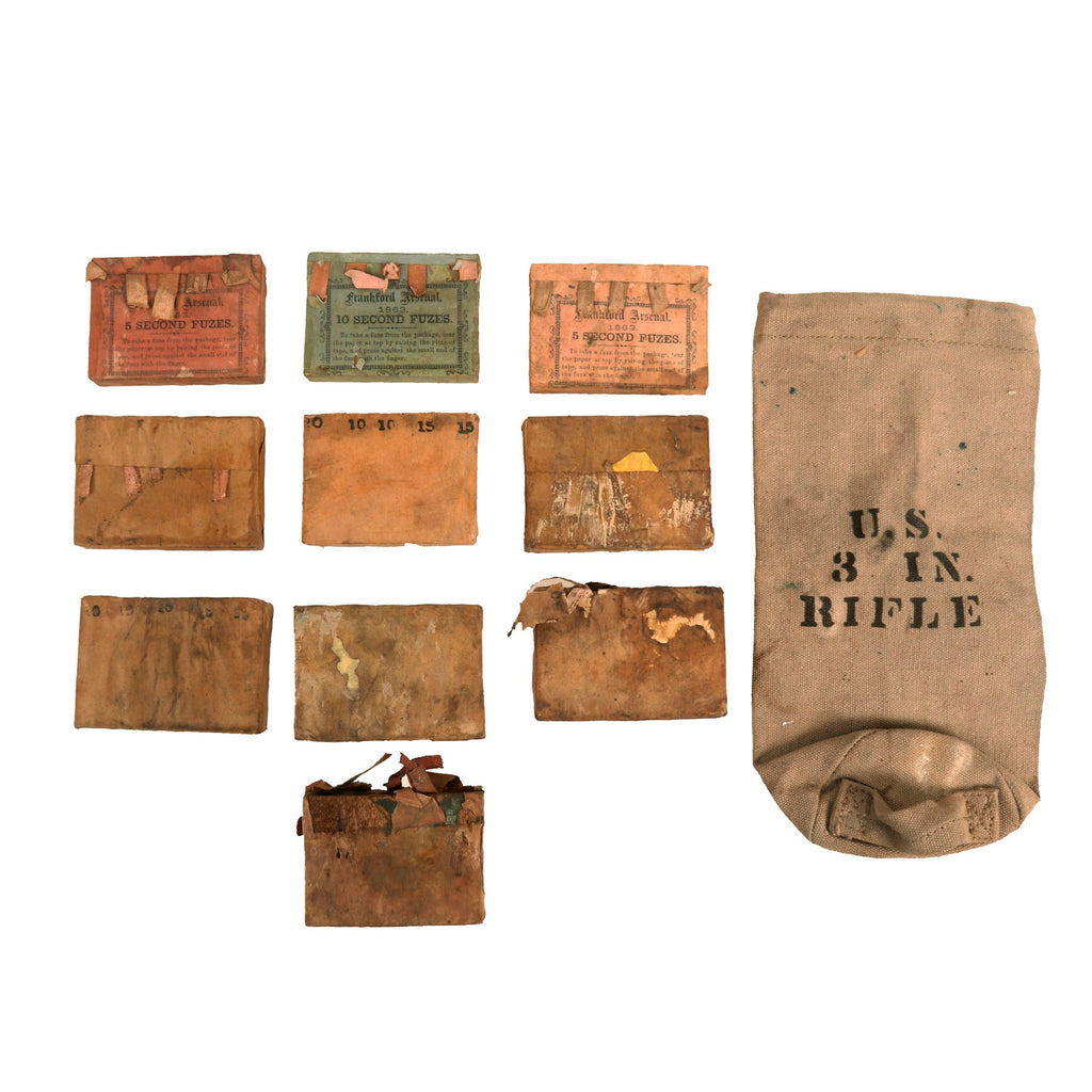 Original U.S. Civil War Lot of Ten Artillery Fuzes of 5 and 10 Seconds & Sponge Cover Original Items