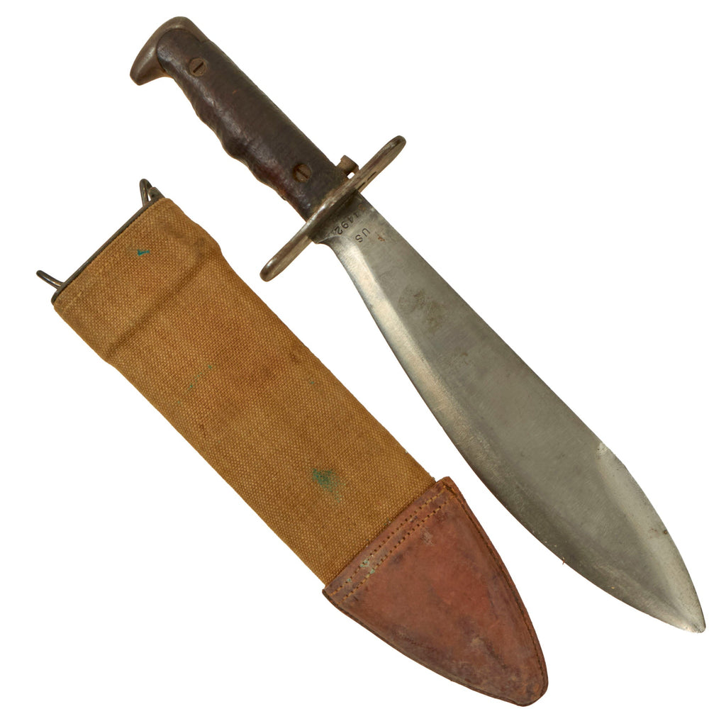 Original U.S. WWI Excellent Model 1917 Bolo Knife by Springfield Armory with Rare Locking Lug & Scabbard by Bauer Bros. - Dated 1917 Original Items