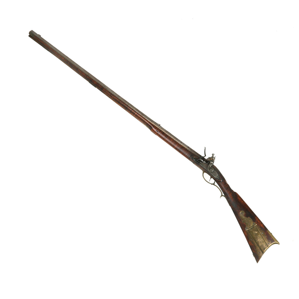 Original Rare U.S. Pennsylvania Left-Handed Flintlock Long Rifle Attributed to John Logan of York County with Full Length Flame Figured Stock & Patch Box - Circa 1830 Original Items