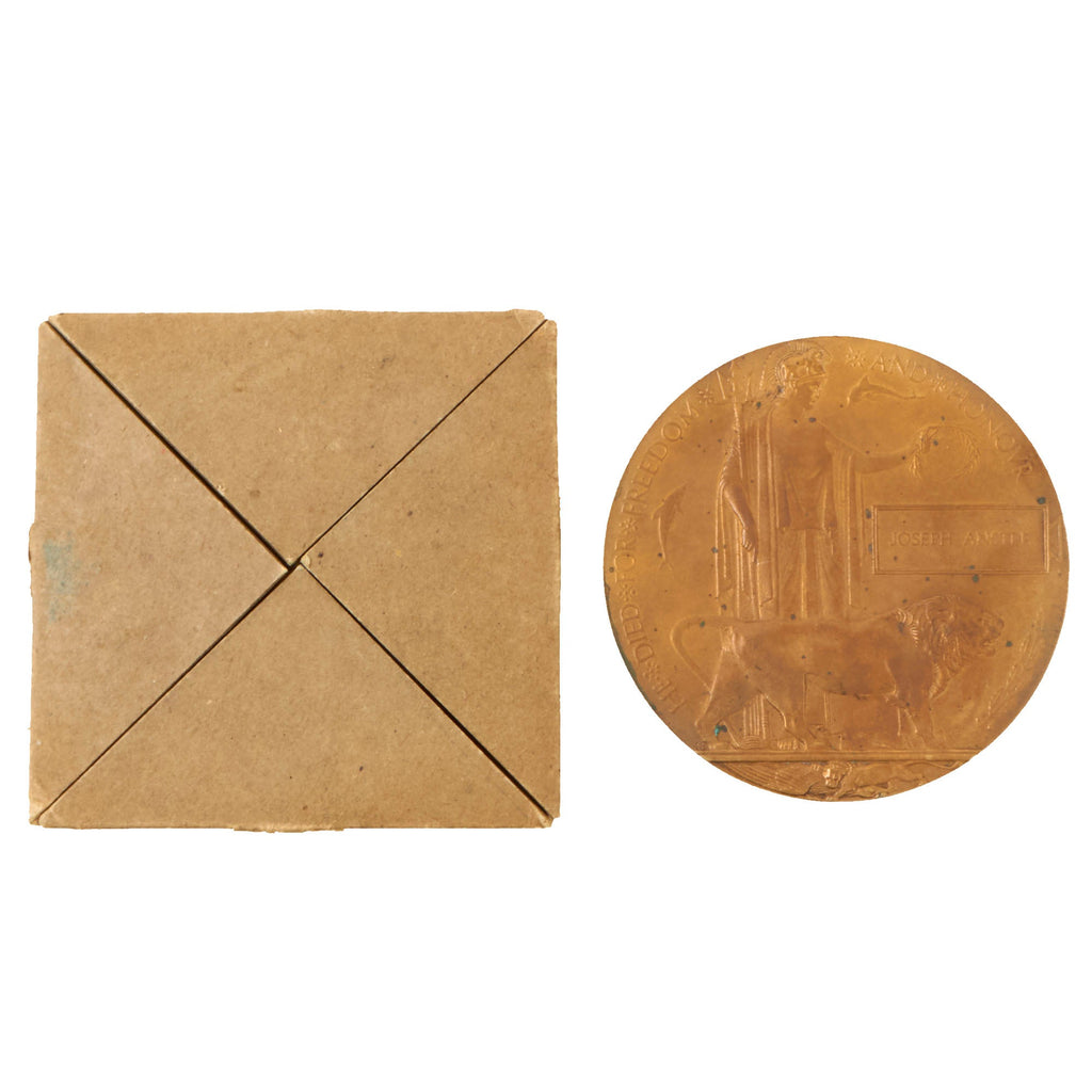 Original British WWI 2nd Battalion, The Lincolnshire Regiment KIA Death Penny Soldier Memorial - 2nd Lieutenant Joseph Anstee, Killed in the First Hours of the Start of the Battle of the Somme (1 July 1916) Original Items