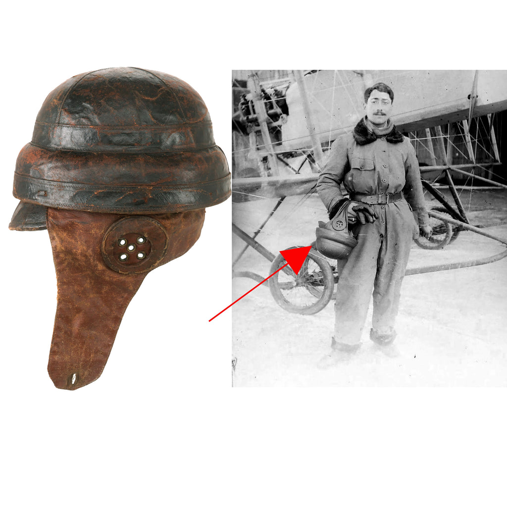 Original French WWI Armée de l'Air Air Force Roold Aviation Crash Helmet With Correct Ear Pieces - Casque d’Aviateur Original Items