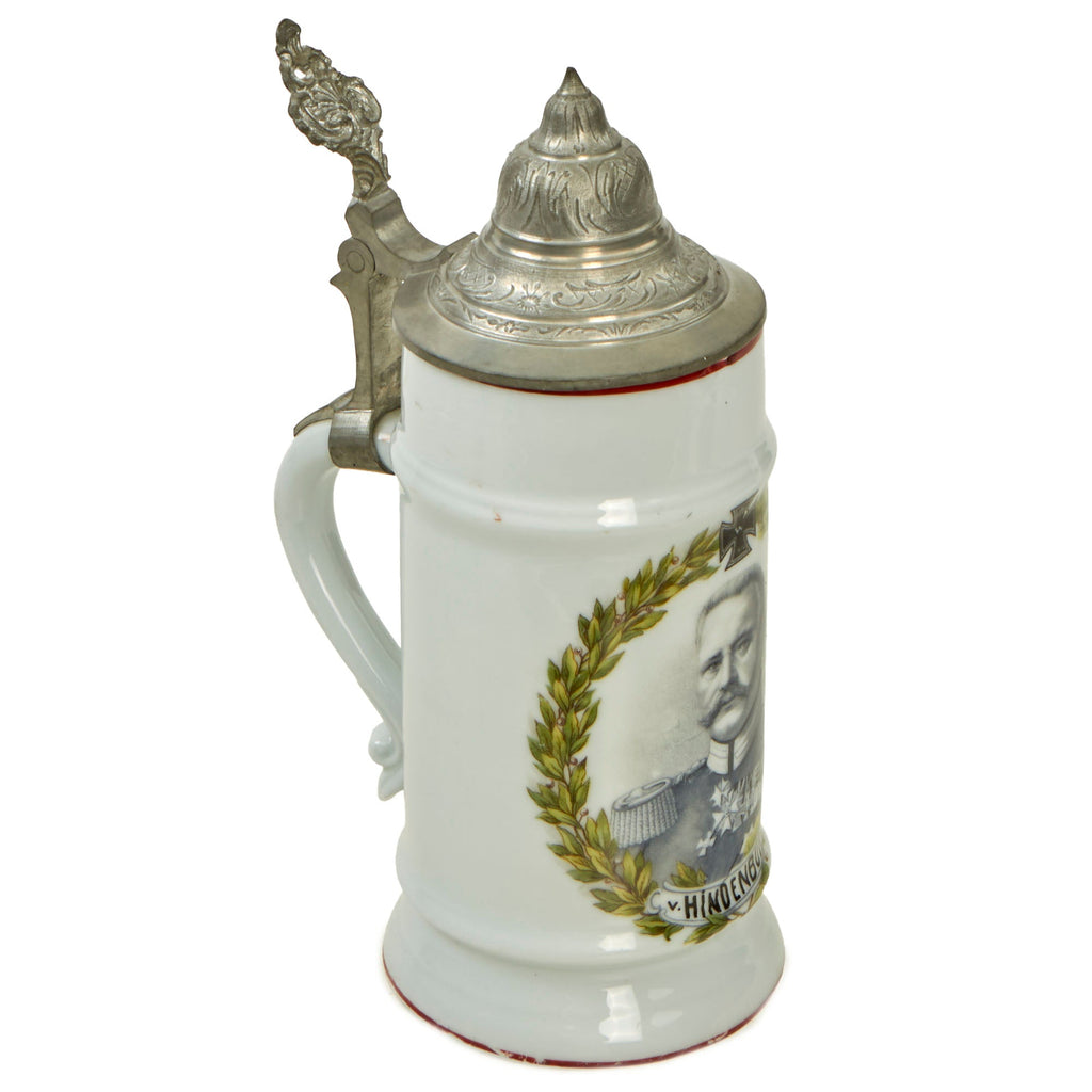 Original Imperial German WWI Era Paul von Hindenburg Commemorative Beer Stein with Broken Hinged Lid Original Items