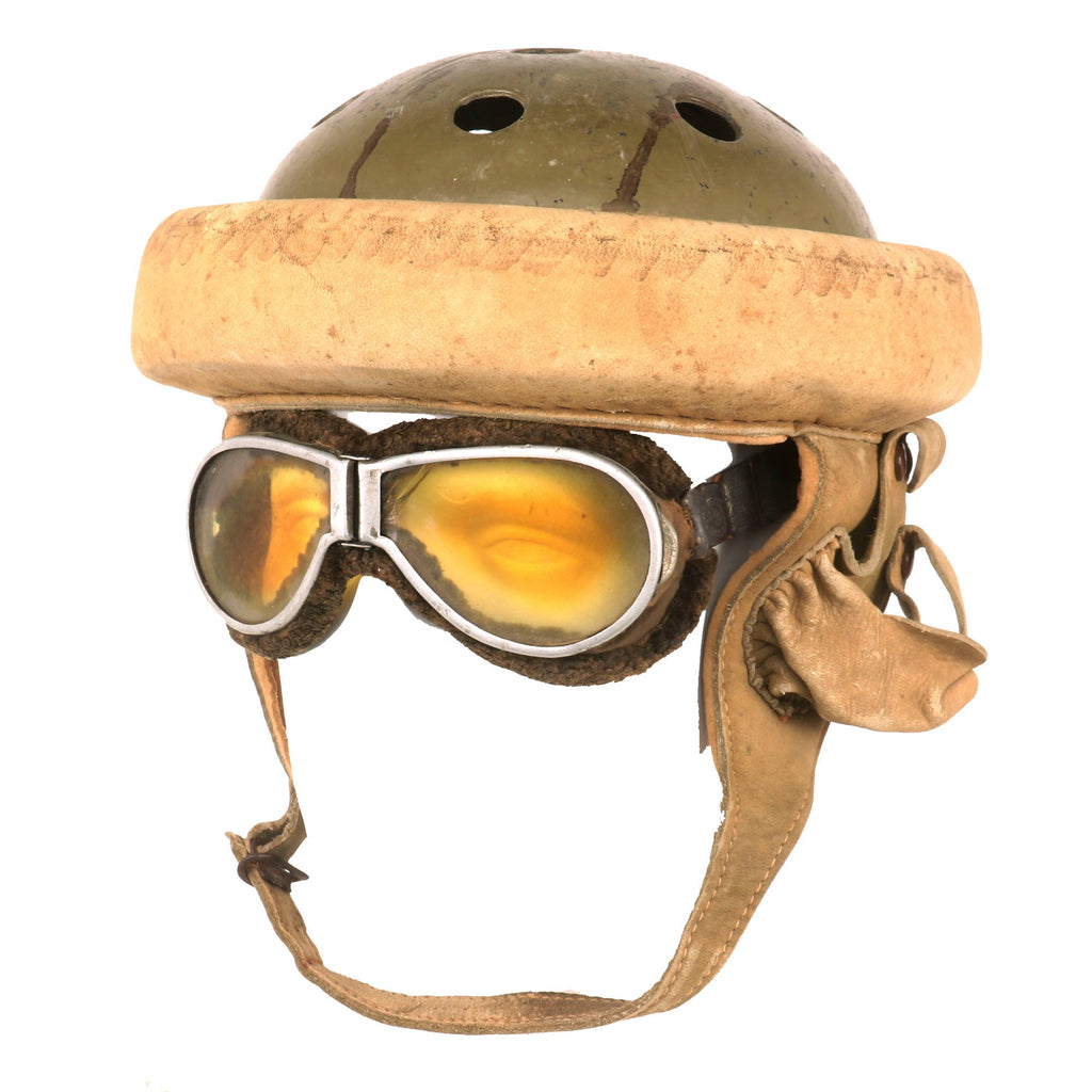Original U.S. Pre WWII Rawlings Model “Helmet, Tank-Drawing #C-66424” M38 Tanker Helmet Variation With Resistol Goggles - The Infantry Style Tank Helmet Original Items