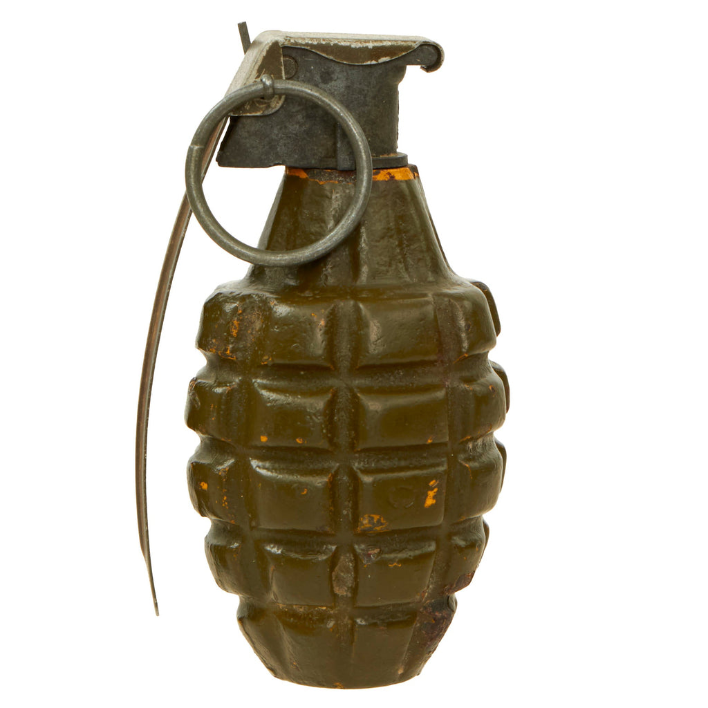 Original U.S. WWII Inert MkII Pineapple Grenade with Yellow Ring & M10A2 Fuze Original Items