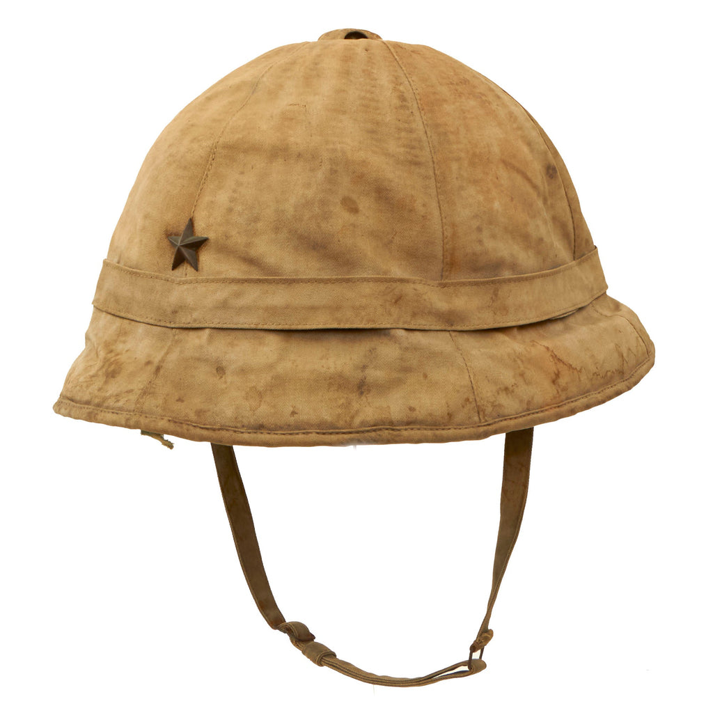 Original Imperial Japanese WWII Army Officer Service Worn Type 98 Sun Helmet With Chinstrap - Crushed Original Items
