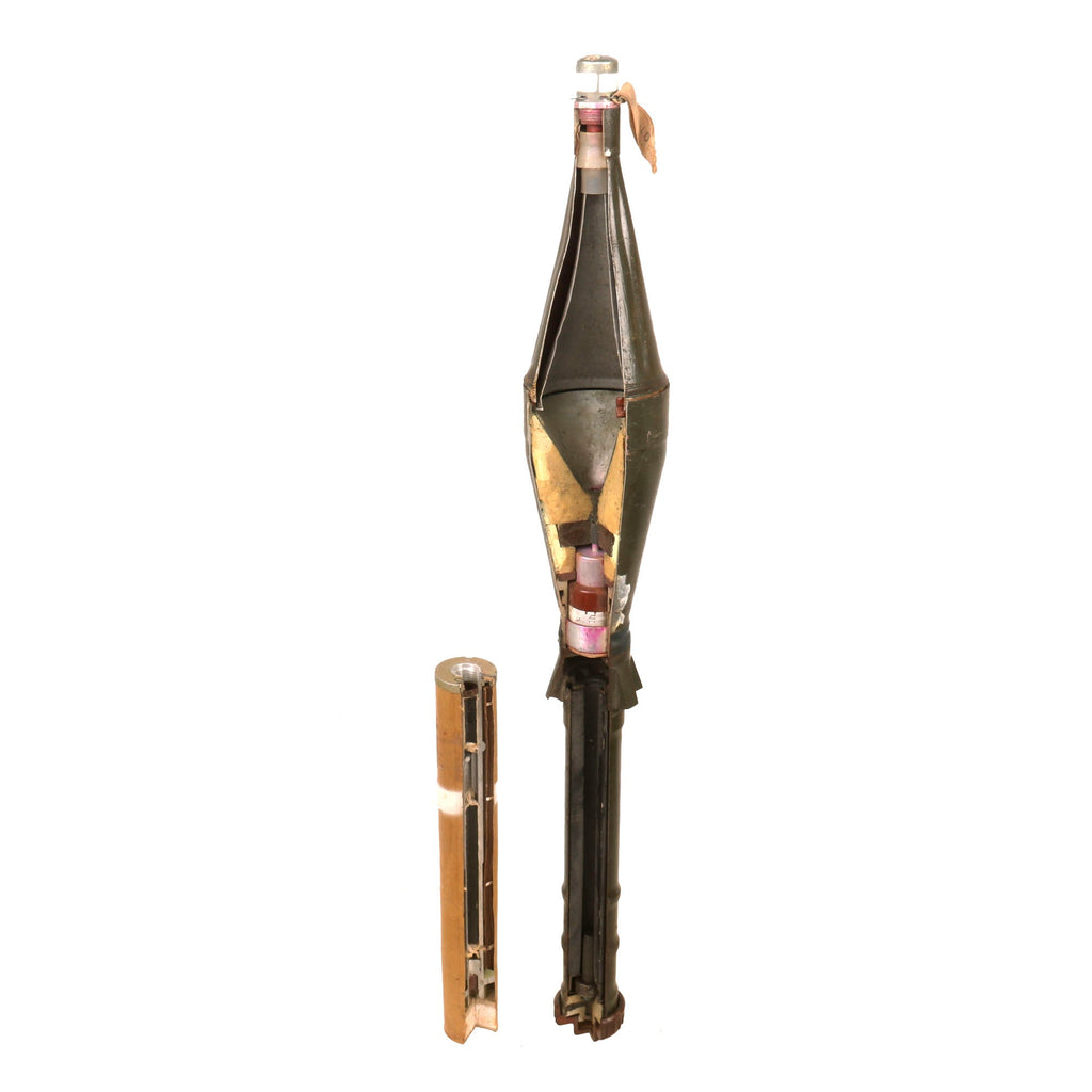 Original Soviet GWOT Era Inert RPG-7 Cutaway Round with Cutaway Propelling Charge Container Original Items
