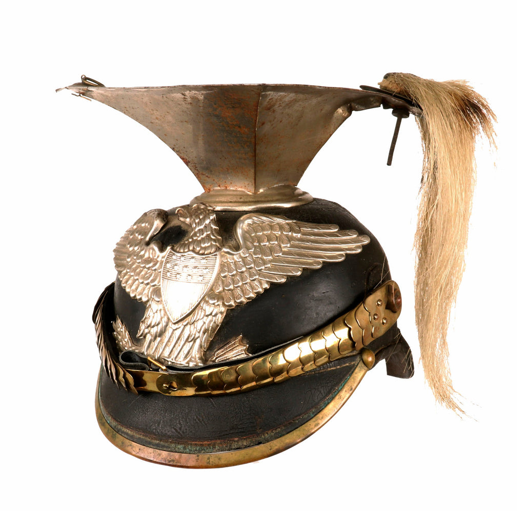 Original U.S. Pre-WWI Prototype German-Made Uhlan Tschapka Helmet with Chinscales & Plume - Dated 1893 Original Items