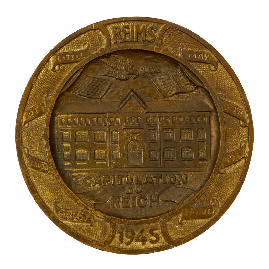 Original U.S. WWII Reims Capitulation German Surrender Commemorative Brass Plate marked DÉPOSÉ Original Items
