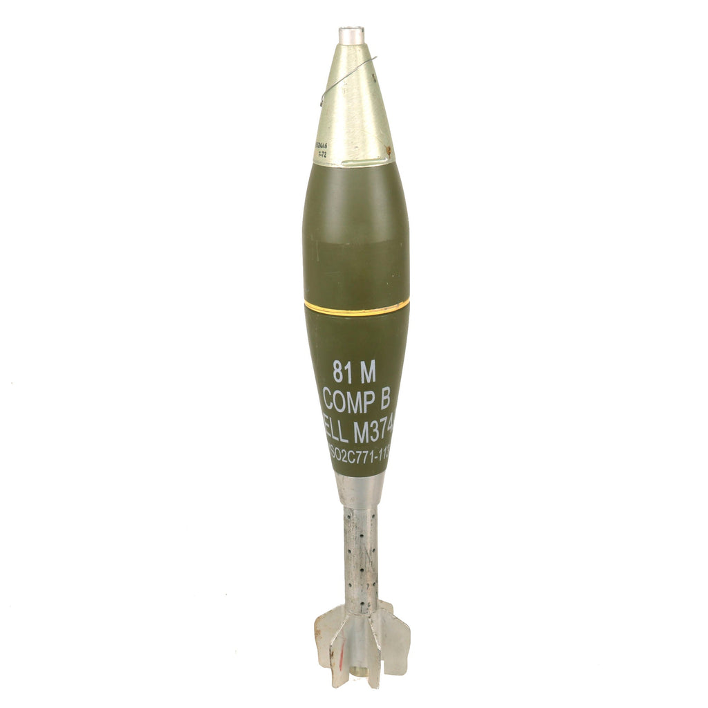 Original U.S. Vietnam War Inert M374A1 HE 81mm Mortar Round with M524A6 Fuze - Dated 1970 & 1972 Original Items