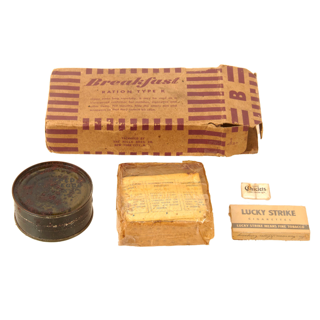 Original U.S. WWII Open & Complete K-Ration Morale Series Breakfast Meal Unit by Hills Brothers Co.