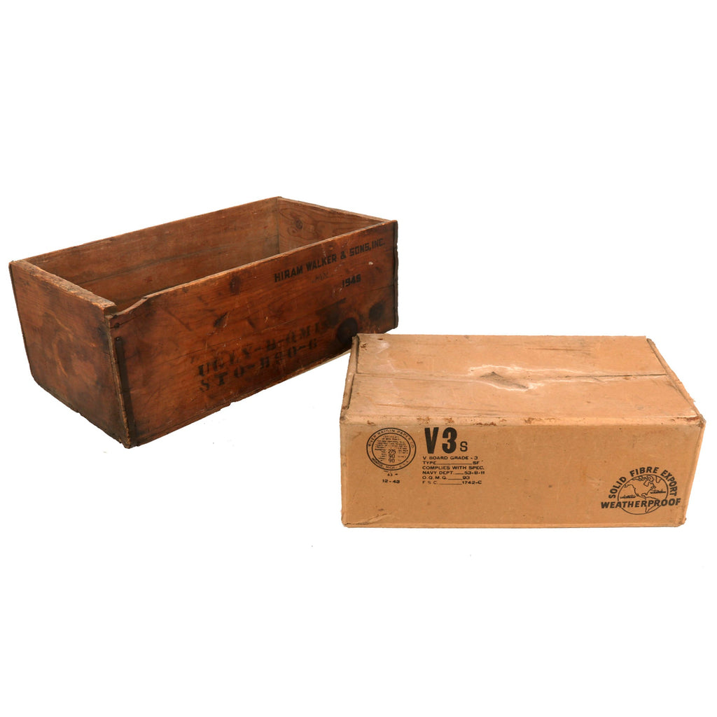 Original U.S. WWII K-Ration Crate with Scarce Cardboard Insert by Hiram Walker & Sons, Inc. - Dated 1945 Original Items