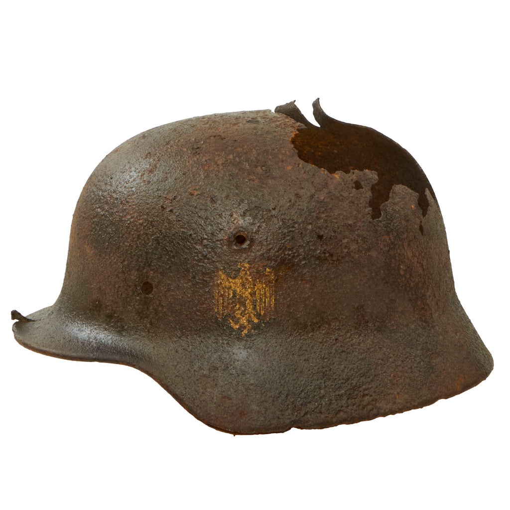 Original German WWII Ground Dug Heer Single Decal M40 Battle Damaged Relic Helmet Shell - Size 66 Original Items