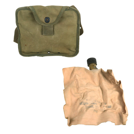 Original U.S. WWII Rare M-1943 Experimental Collapsible 2 QT Canteen With Cover and Bladder -Dated 1945 Original Items