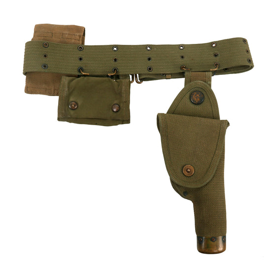 Original U.S. Pre WWI Era Rare Experimental Mills Web Holster With Eagle Snap Belt, Double Magazine Pouch and Rare M1906 First Aid Dressing Pouch - All Tagged With Same Retailer Tag, Harding Uniform & Regalia Co. Original Items