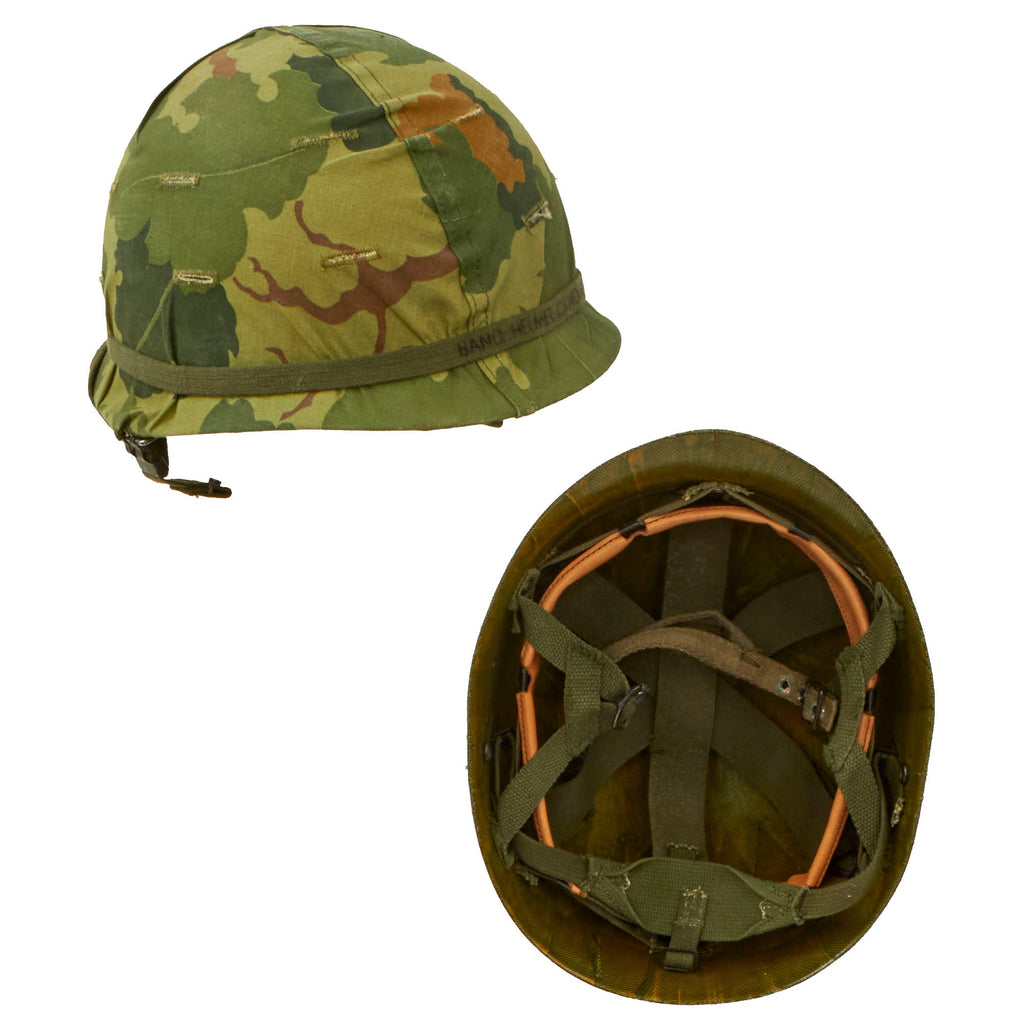 Original U.S. Vietnam War Era M1-C Paratrooper Helmet with Reversible Camouflage Cover - Complete Original Items
