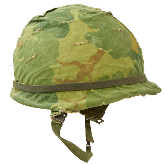 Original U.S. Vietnam M1 Paratrooper Helmet with USMC Reversible Camouflage Cover and Liner Original Items