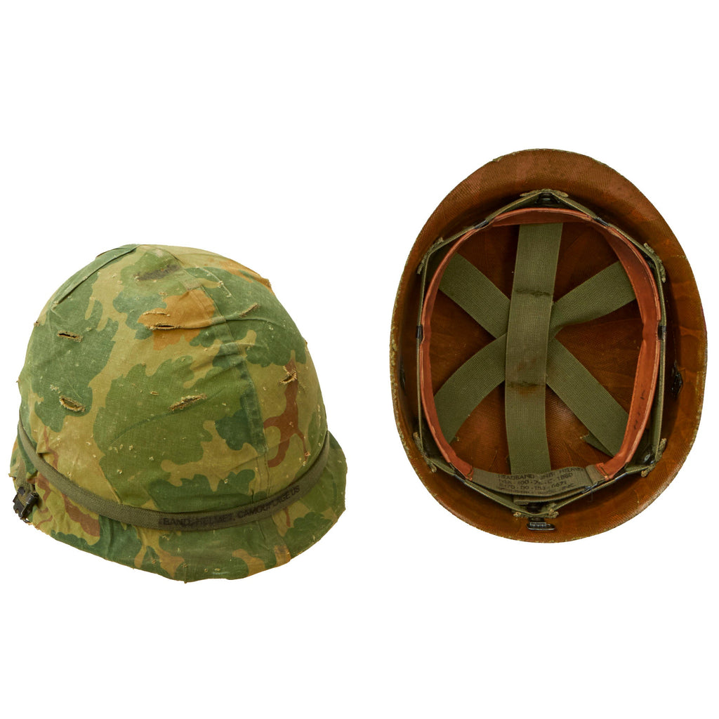 Original U.S. Vietnam War M1 Helmet with 1969 Dated Camouflage Cover and Liner Original Items