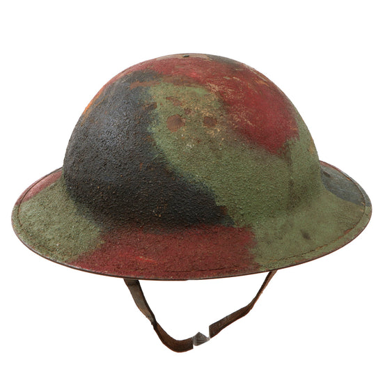 Original U.S. WWI M1917 Doughboy Helmet with Multi-Colored Camouflage Paint with Liner & Chinstrap Original Items
