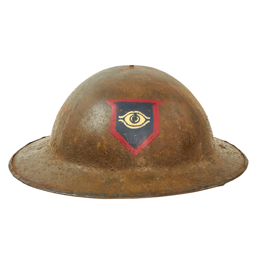 Original British WWI Texture Painted Mk 1 Brodie Helmet by Hutton & Sons Ltd of Sheffield With Late War Guards Division Painted Insignia - “All Seeing Eye” Original Items