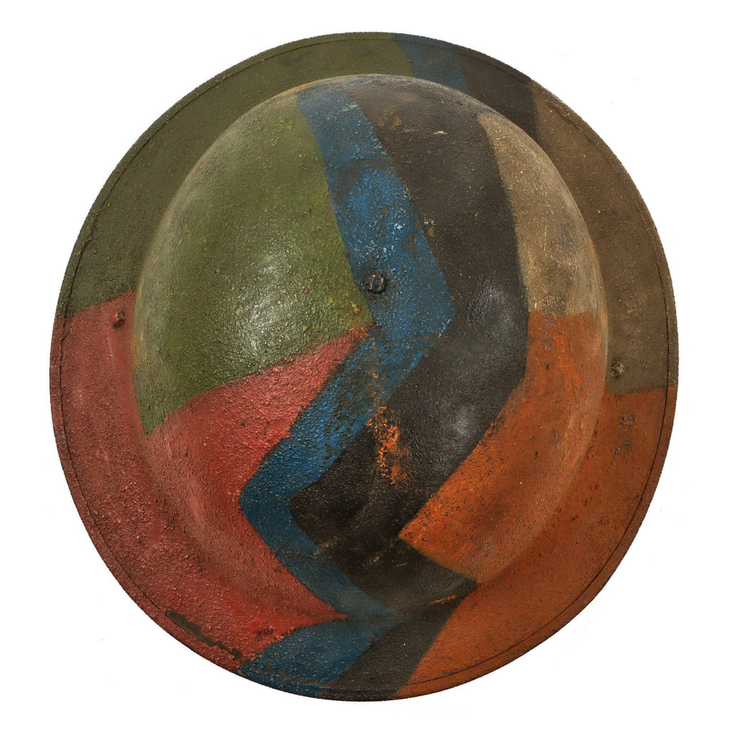 Original U.S. WWI M1917 Doughboy Helmet Shell with Multi-Colored Camouflage Paint Original Items