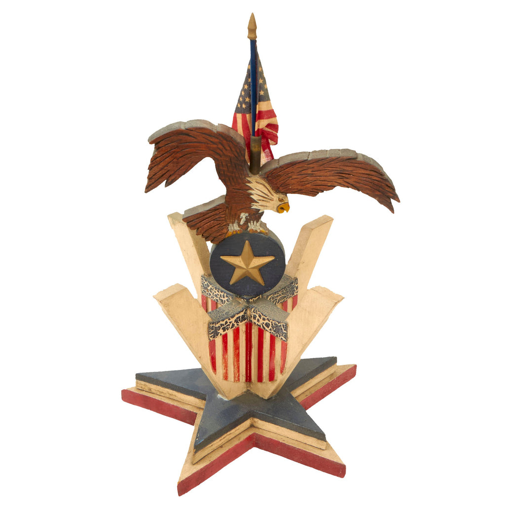 Original U.S. WWII Folk Art “V For Victory” Wooden Flag Holder Original Items