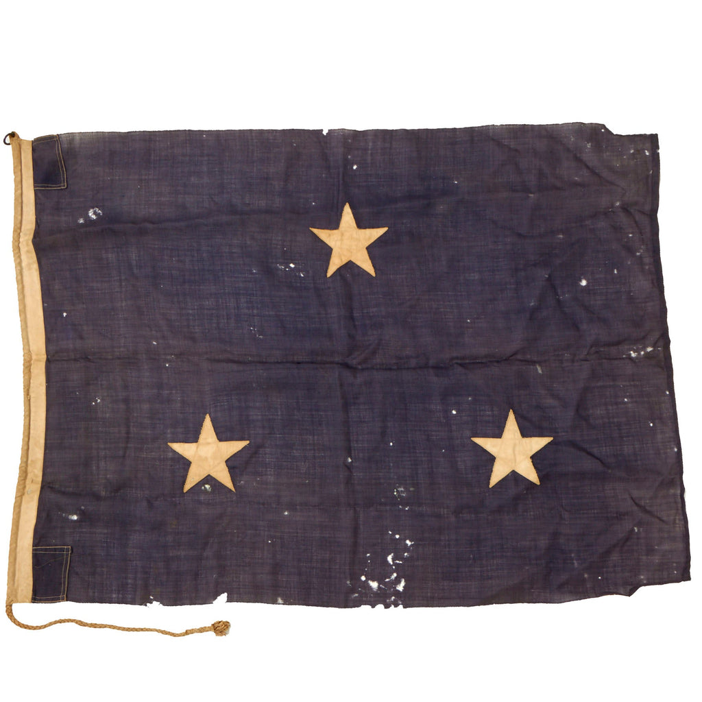 Original U.S. WWII US Navy Wool Three Star Vice Admiral Flag with Halyard - 37 x 52” Original Items