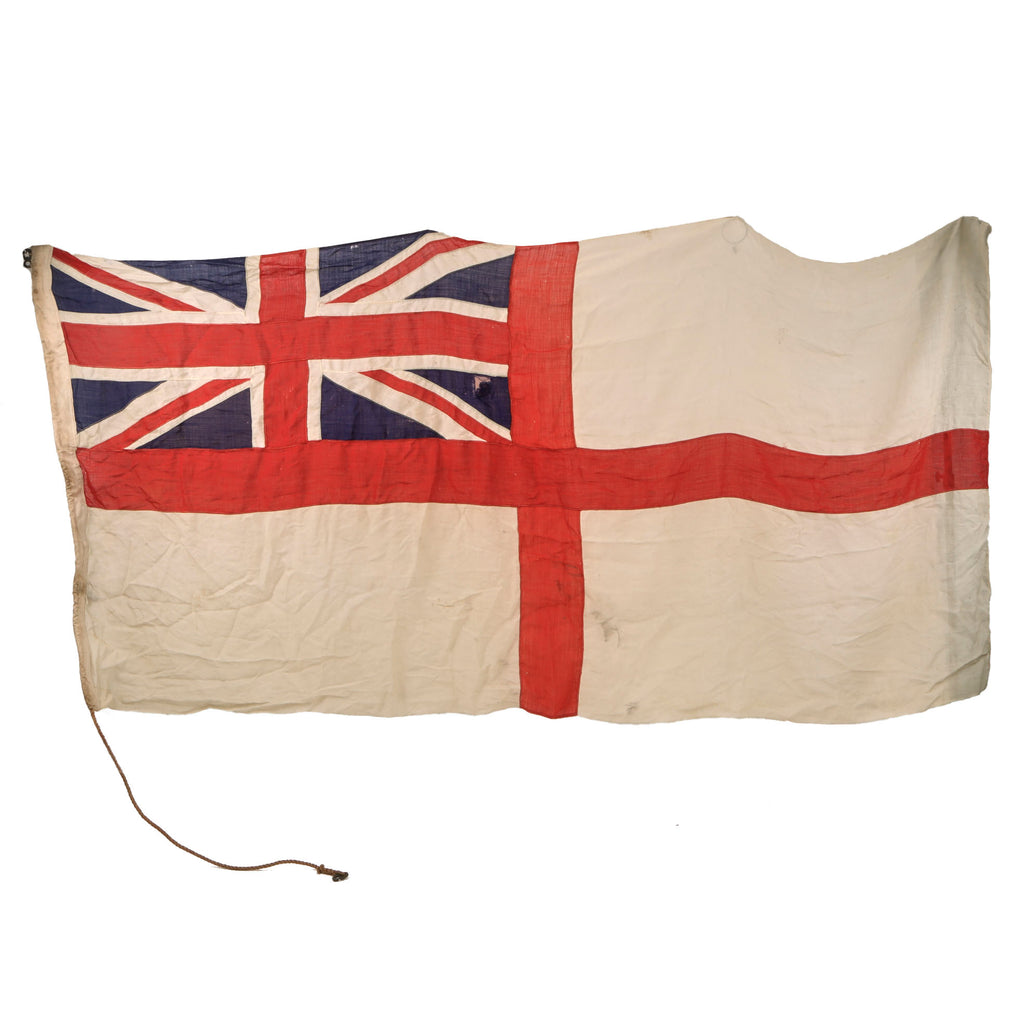 Original British WWII Large Royal Navy White Ensign Battle Flag with Halyard - 50 x 108”