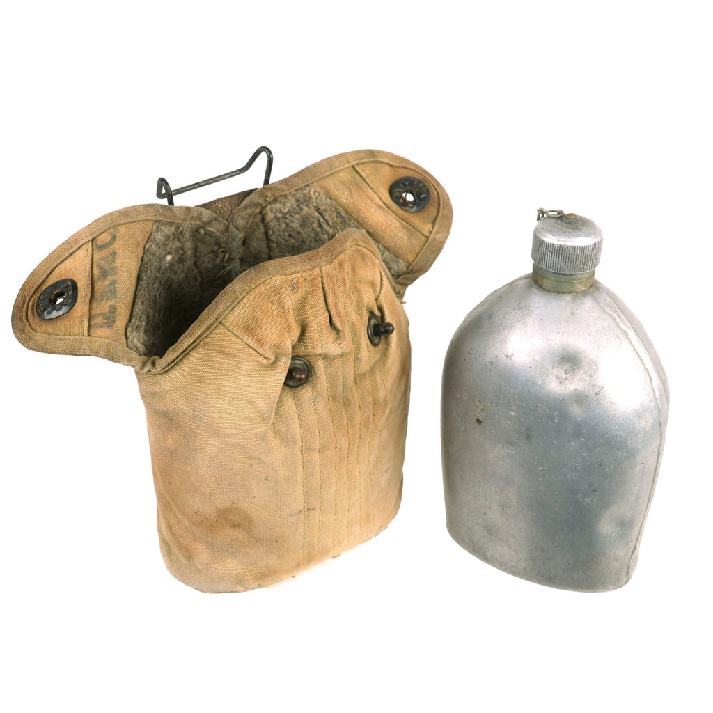Original U.S. WWI M1910 Canteen with USMC Marked Cover and Experimental Hanger Original Items