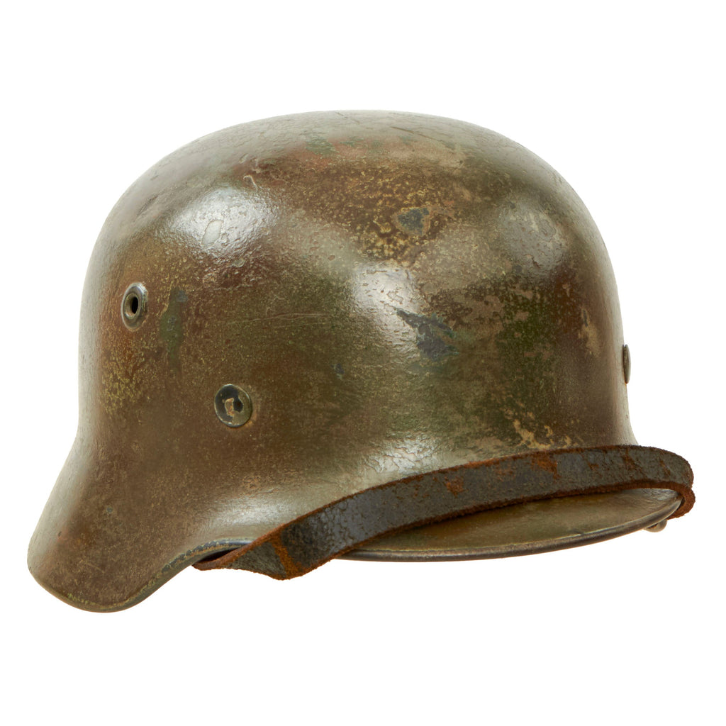 Original German WWII Luftwaffe M40 Overpaint Camouflage Steel Helmet with 55cm Liner and Chinstrap - marked Q62 Original Items
