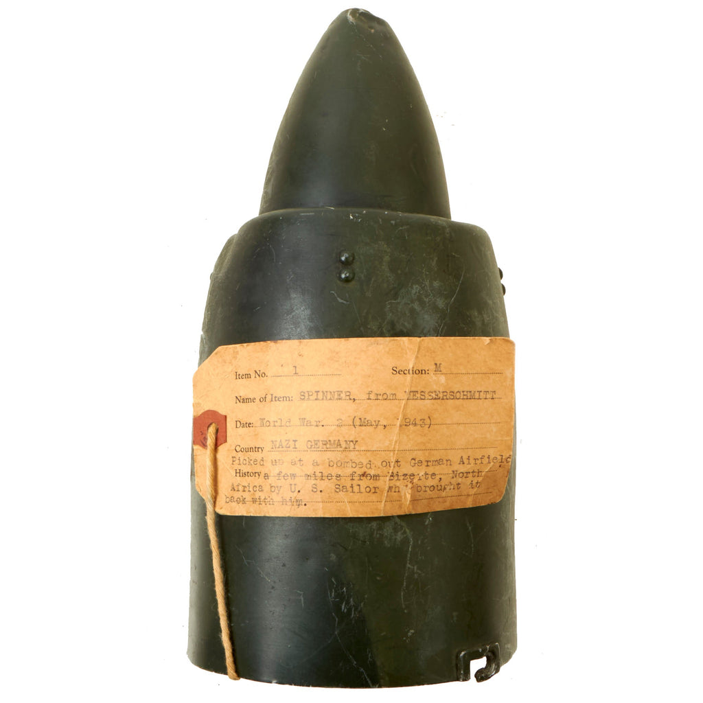 Original German WWII Luftwaffe "Messerschmitt Spinner" with Provenance Tag - Brought Back by American Sailor Original Items