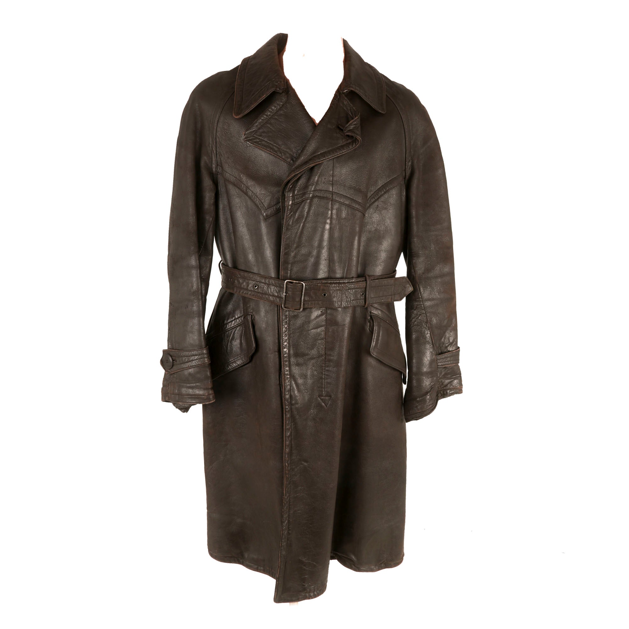 Original Soviet Union WWII Soviet Air Forces Pilot Aircrew Leather Overcoat Flight Jacket by Moscow Maker Dated 1930s