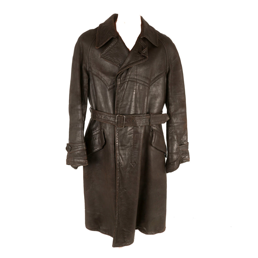 Original Soviet Union WWII Soviet Air Forces Pilot & Aircrew Leather Overcoat Flight Jacket by Moscow Maker - Dated 1930s Original Items